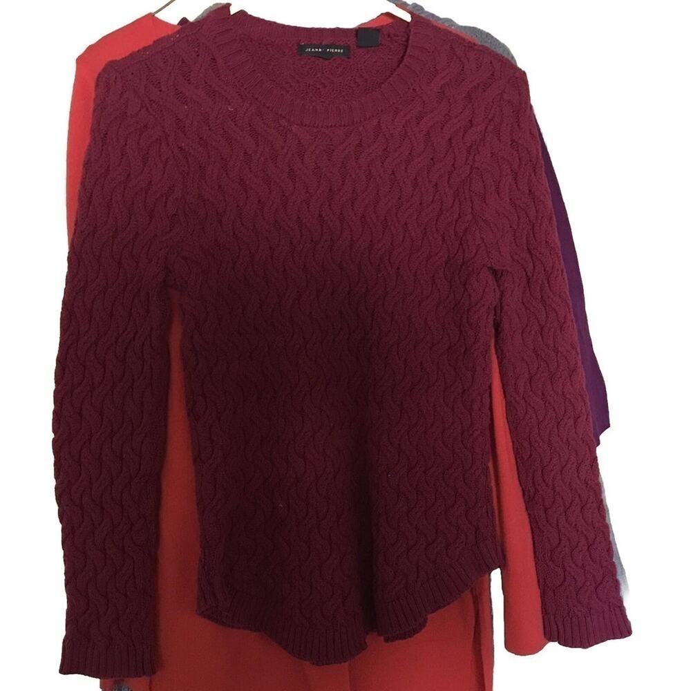 Jean Pierre Women's Cotton Pullover Purple Cable Knit Sweater Long Sleeve - S